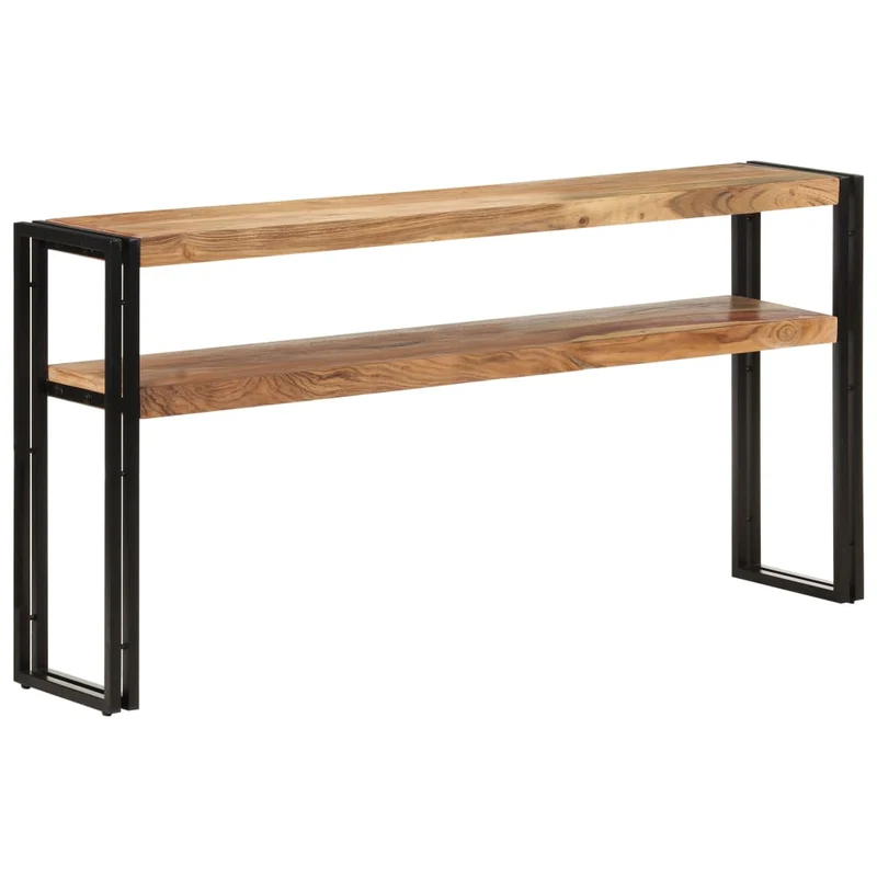 Table d'appoint console pratique avec étagères de rangement 150 x 30 x 75 cm bois d'acacia et fer DEC031560