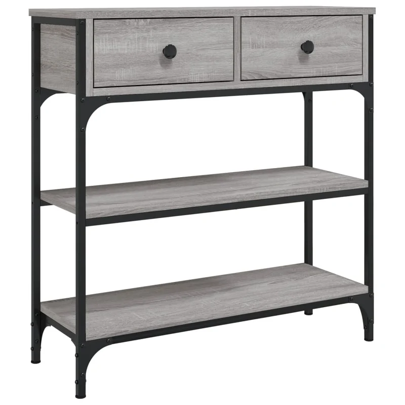 Table d'appoint console pratique avec tiroirs de rangement et étagères 72,5 x 25 x 75 cm bois d'ingénierie gris DEC032233