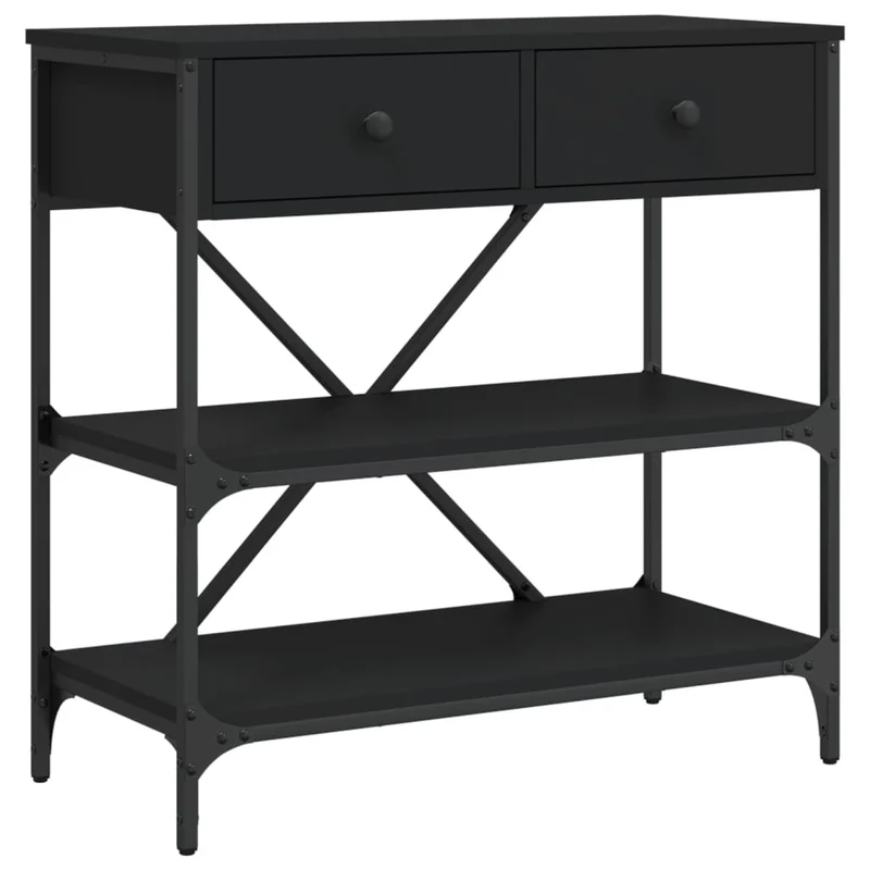 Table d'appoint console pratique avec étagères et tiroirs pour une entrée organisée 75 x 34,5 x 75 cm bois d'ingénierie noir DEC032153