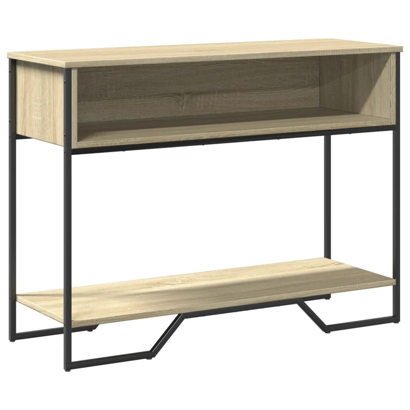 Table d'appoint console pratique avec compartiment de rangement 100 x 35 x 74,5 cm bois d'ingénierie couleur chêne et métal DEC031915
