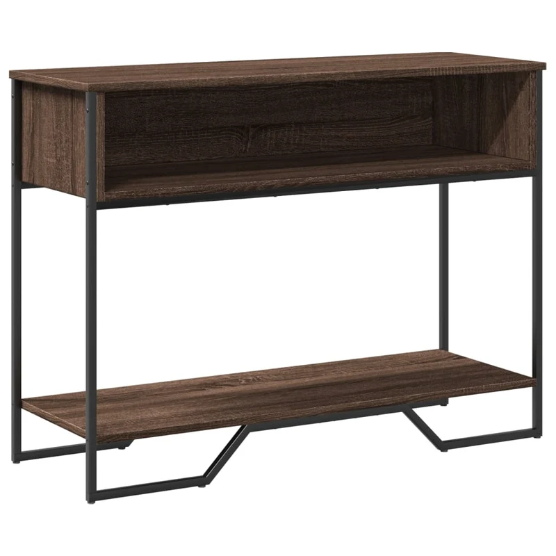Table d'appoint console pratique avec compartiment de rangement 100 x 35 x 74,5 cm bois d'ingénierie marron et métal DEC031843