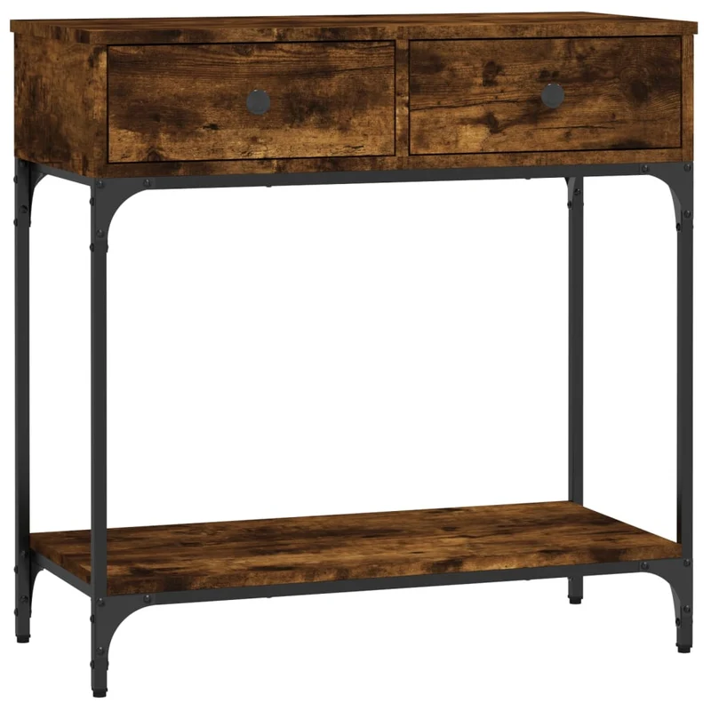 Table d'appoint console pratique avec deux tiroirs pour une entrée organisée 75 x 34,5 x 75 cm bois d'ingénierie marron et métal DEC031810