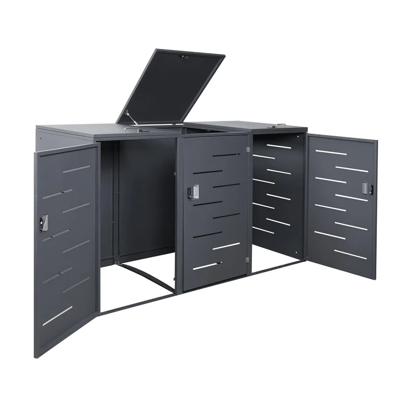 Abri de poubelles extérieur conteneurs à ordures avec couvercle jusqu'à 6 bacs 116x212x98 cm en acier anthracite 04_0005618