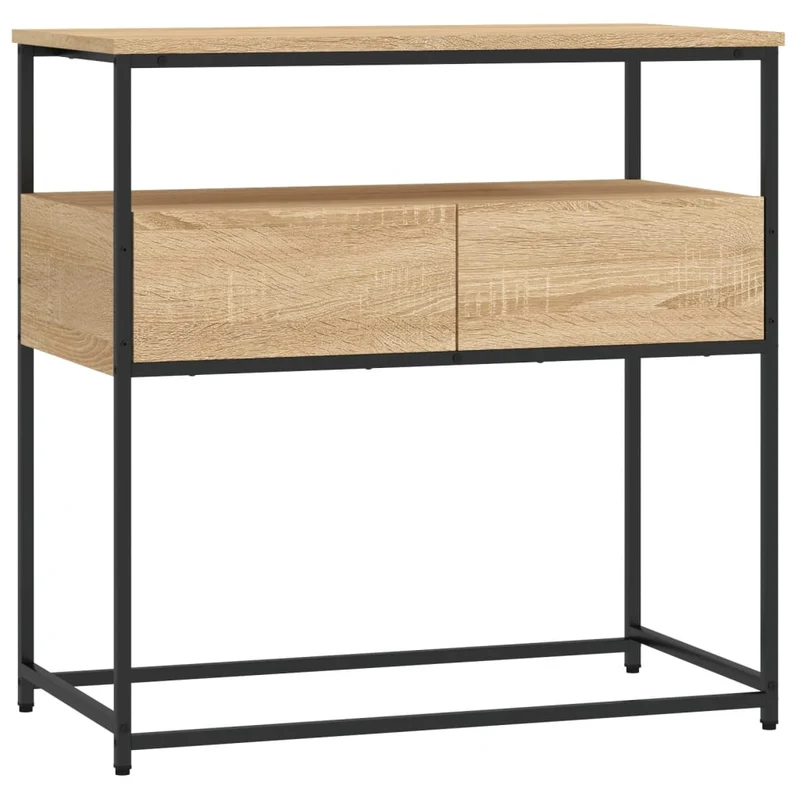 Table d'appoint console pratique avec étagères et tiroirs 75 x 40 x 75 cm bois d'ingénierie couleur chêne et métal DEC031960