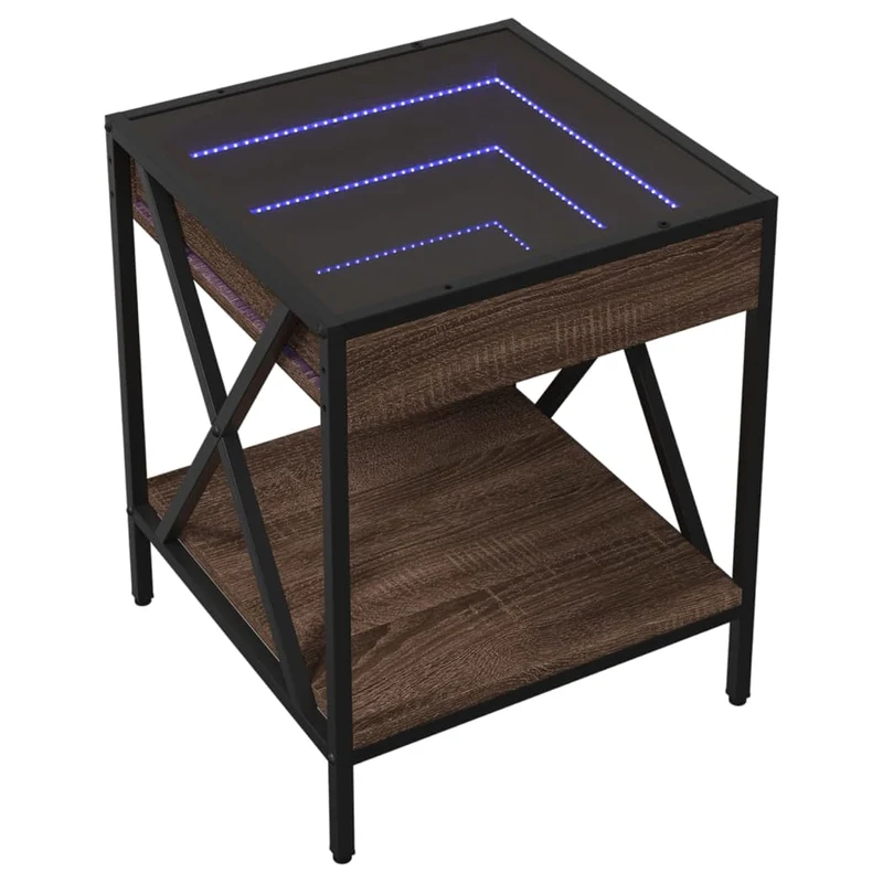 Table de chevet avec miroir à LED et étagère 40 x 40 x 49 cm bois d'ingénierie marron verre et acier DEC033138