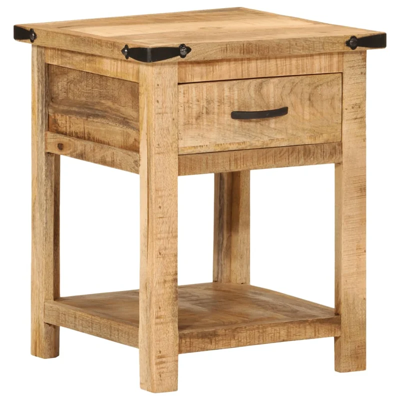 Table de chevet avec tiroir et étagère 40 x 40 x 50 cm bois de manguier massif DEC033011