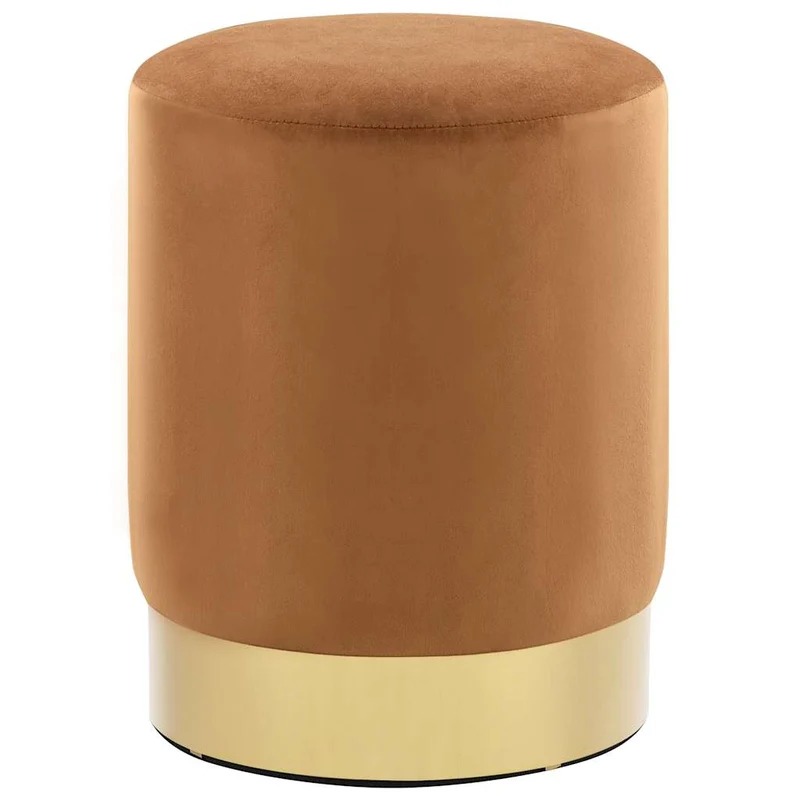 Tabouret assise pouf en velours marron et doré base métallique doré DEC026363