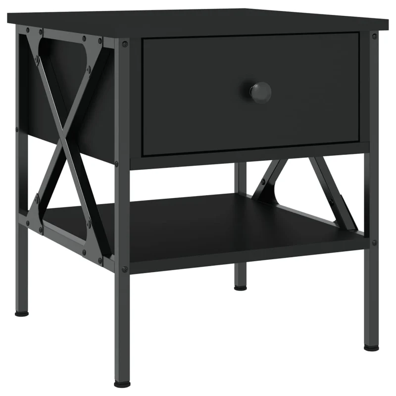 Table de chevet avec tiroir et étagère 40 x 42 x 45 cm bois d’ingénierie noir DEC034478