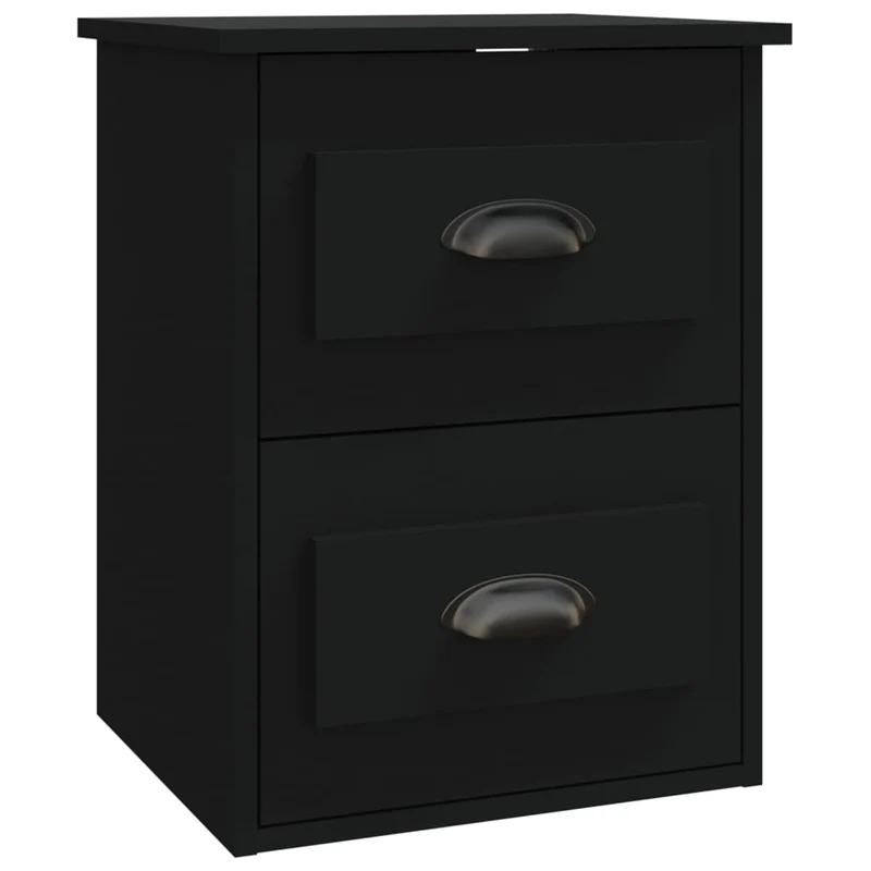 Table de chevet murale avec deux tiroirs 41,5 x 36 x 53 cm bois d'ingénierie noir DEC034315