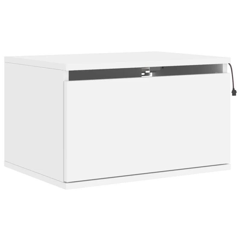 Table de chevet murale avec lumières LED 50 x 36 x 30 cm avec tiroir en bois d'ingénierie blanc DEC034163