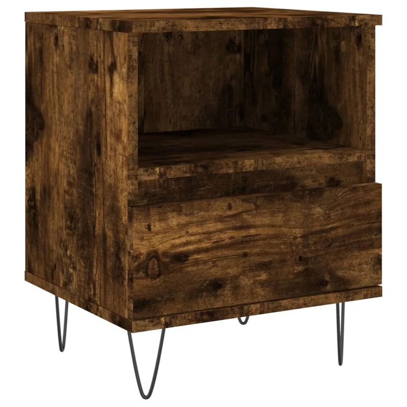 Table de chevet avec tiroir et compartiment ouvert 40 x 35 x 50 cm bois d’ingénierie marron et métal DEC033594