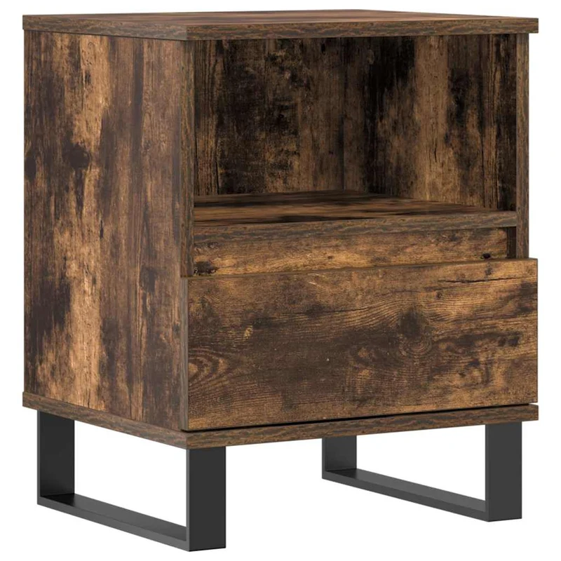 Table de chevet avec tiroir et compartiment ouvert 40 x 35 x 50 cm bois d’ingénierie marron et métal DEC033592