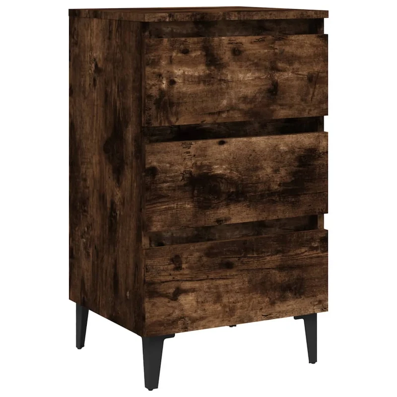 Table de chevet 3 tiroirs avec pieds en métal 40 x 35 x 69 cm bois d'ingénierie marron DEC033237