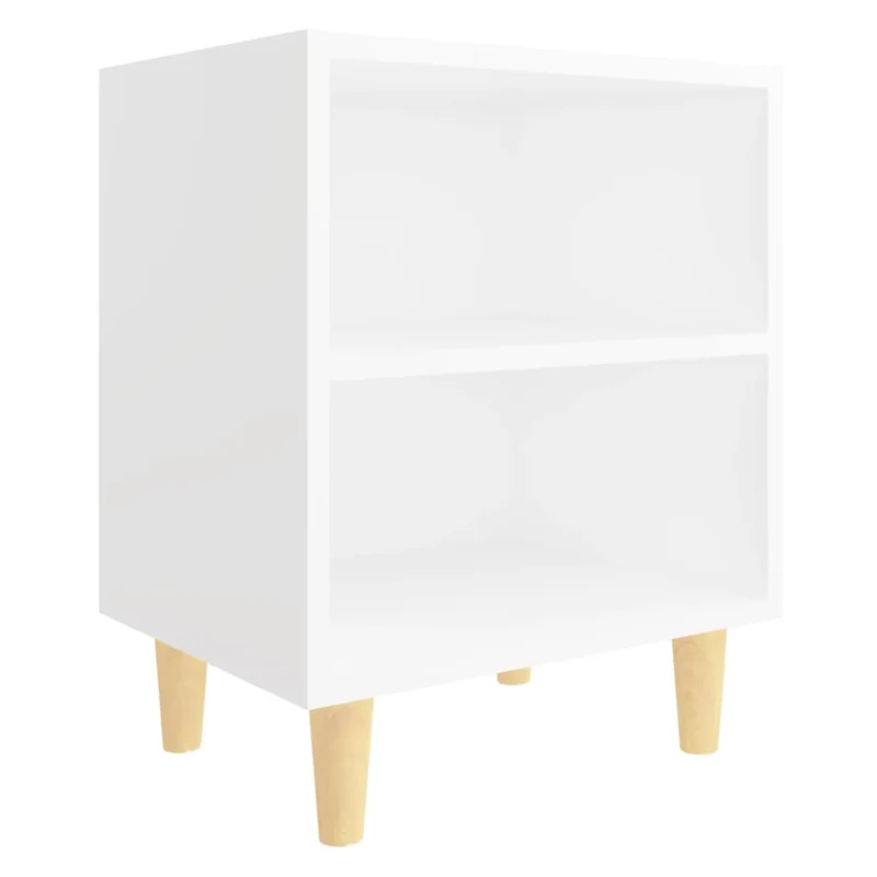 Table de chevet deux étagères avec pieds en bois 40 x 30 x 50 cm bois d'ingénierie blanc DEC033213