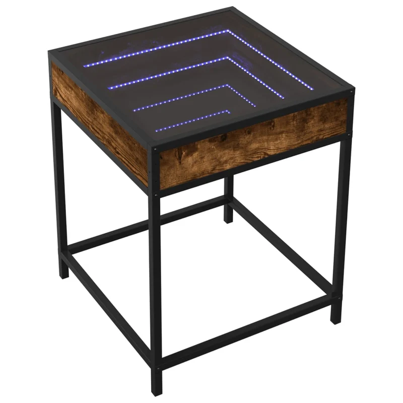 Table de chevet avec miroir à LED 40 x 40 x 51 cm bois d'ingénierie marron verre et acier DEC033134
