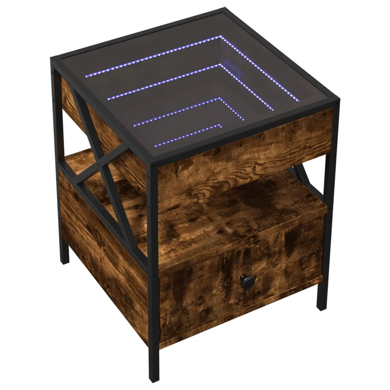 Table de chevet avec miroir à LED et étagère 40 x 40 x 51 cm bois d'ingénierie marron verre et acier DEC033133