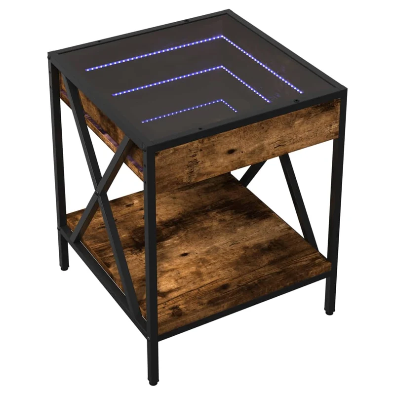 Table de chevet avec miroir à LED et étagère 40 x 40 x 49 cm bois d'ingénierie marron verre et acier DEC033131