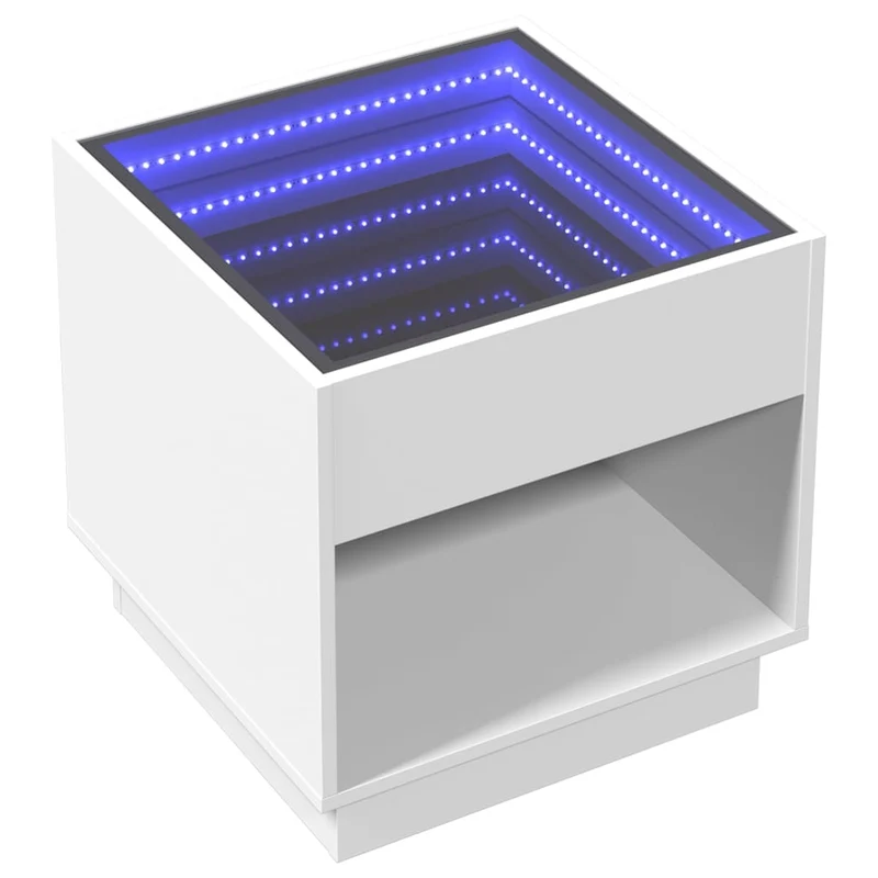 Table de chevet avec miroir à LED compartiment ouvert 50 x 50 x 50 cm bois d'ingénierie blanc et verre DEC033128
