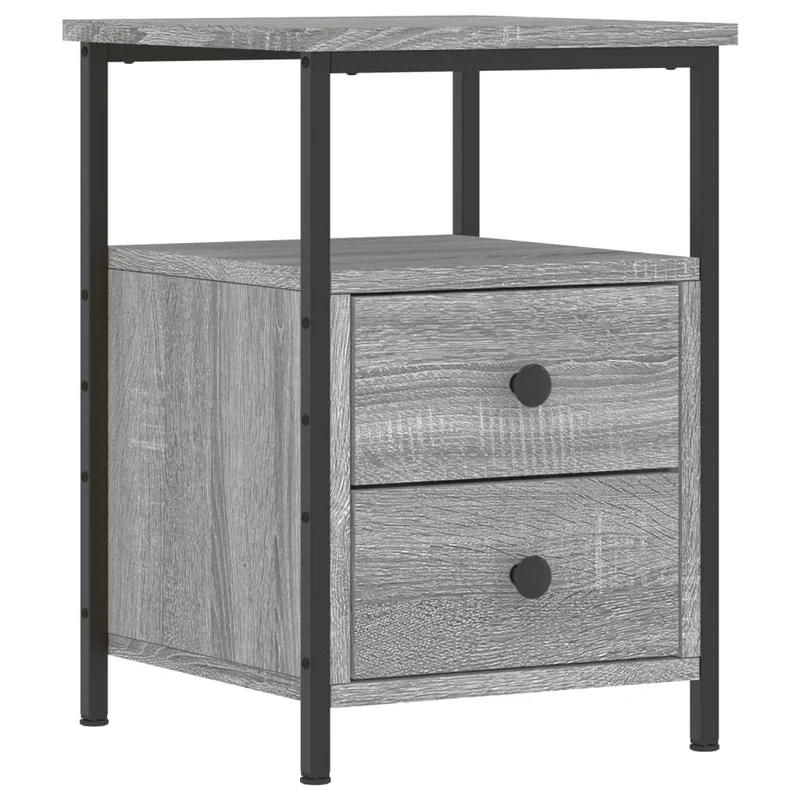 Table de chevet avec deux tiroirs et étagère 34 x 35,5 x 50 cm bois d'ingénierie gris DEC034587