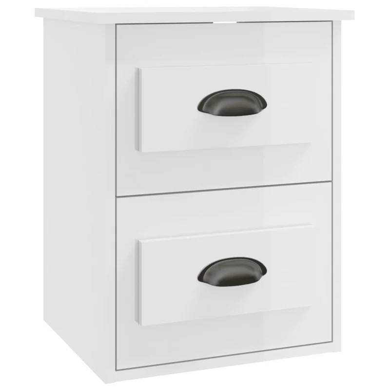 Table de chevet murale avec deux tiroirs 41,5 x 36 x 53 cm bois d'ingénierie blanc DEC034238