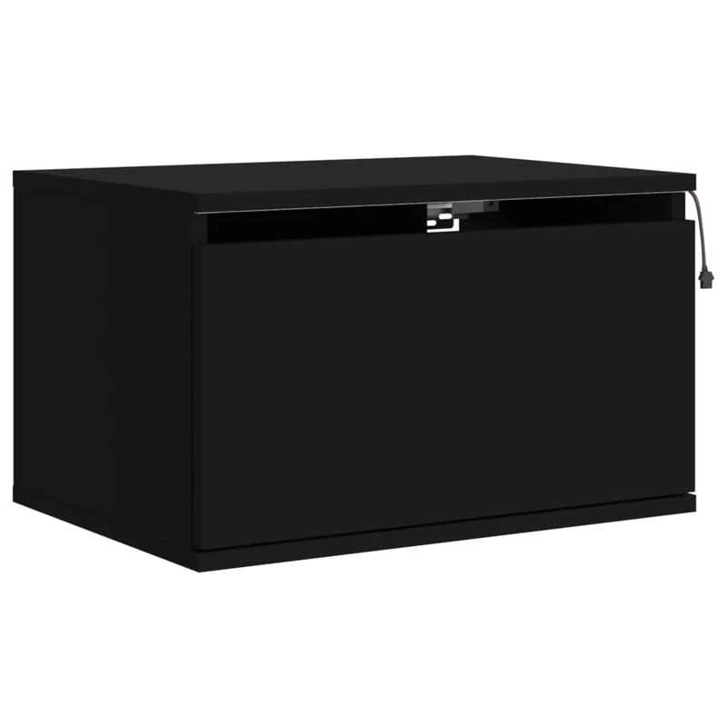 Table de chevet murale avec lumières LED et tiroir 50 x 36 x 30 cm bois d'ingénierie noir DEC034203
