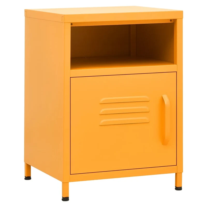 Table de chevet avec étagère ouverte et compartiment avec porte 35 x 35 x 51 cm acier jaune DEC034085