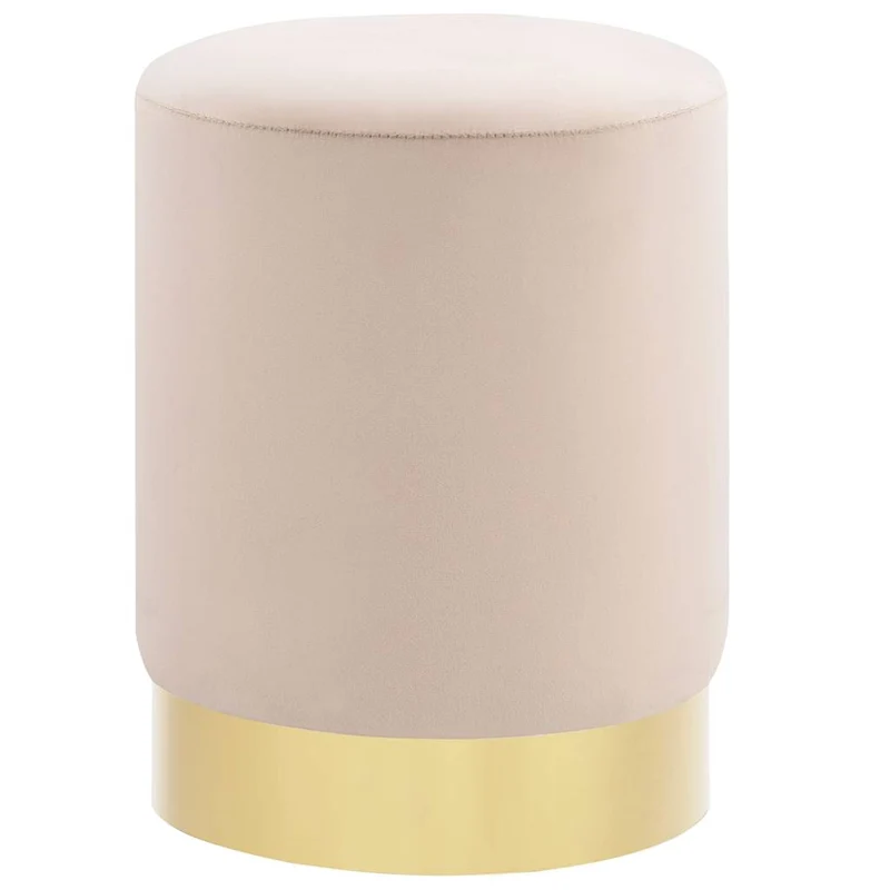 Tabouret assise pouf design moderne en tissu velours abricot base métallique doré DEC026293