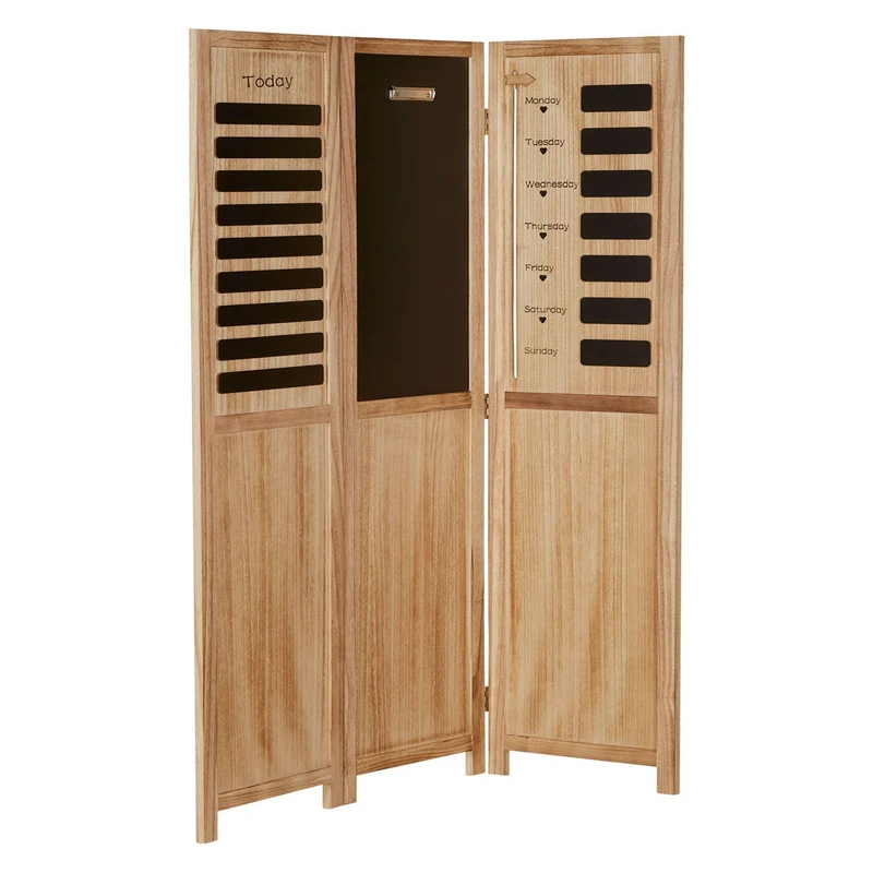 Paravent 3 panneaux en bois 170x120 cm avec ardoise intégrée pour planning semaine PAR06098