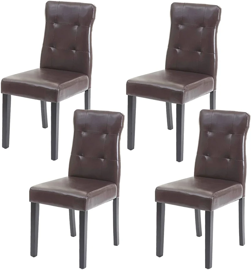 Lot de 4 chaises en synthétique marron pieds en bois foncé CDS04544