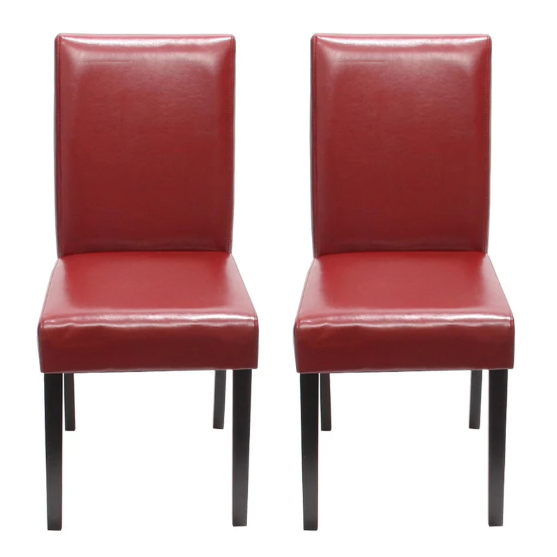 Lot de 2 chaises de salle à manger cuisine en cuir rouge pieds en bois foncés design moderne 04_0000287
