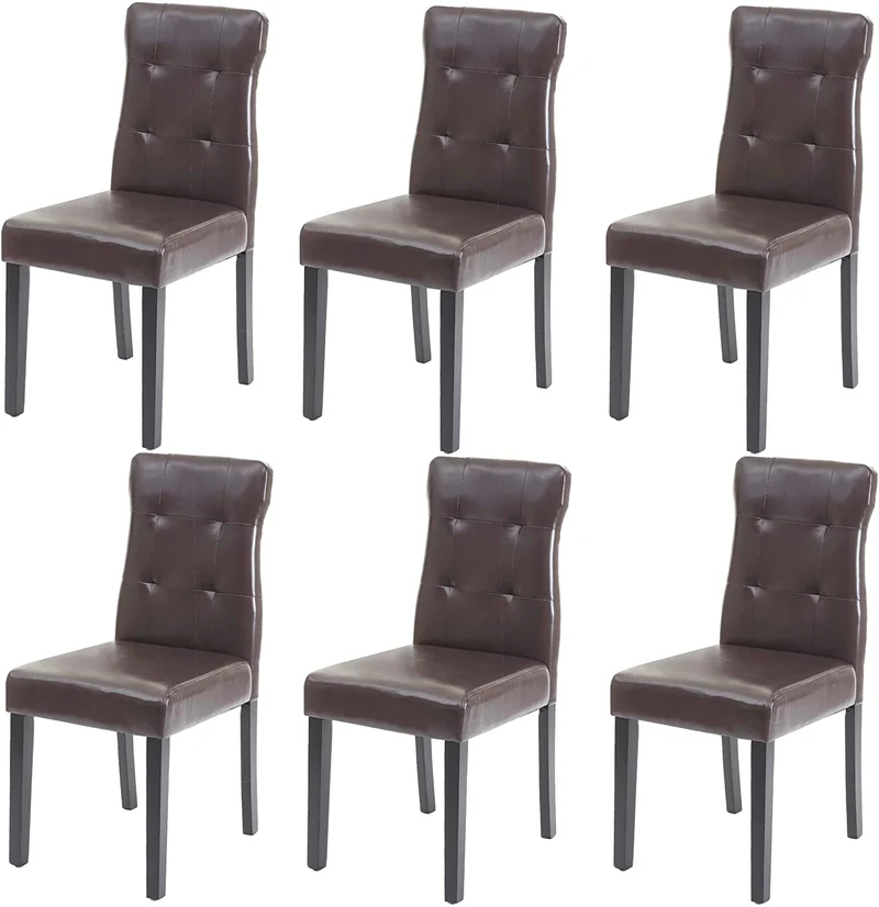 Lot de 6 chaises en synthétique marron pieds en bois foncé CDS04644