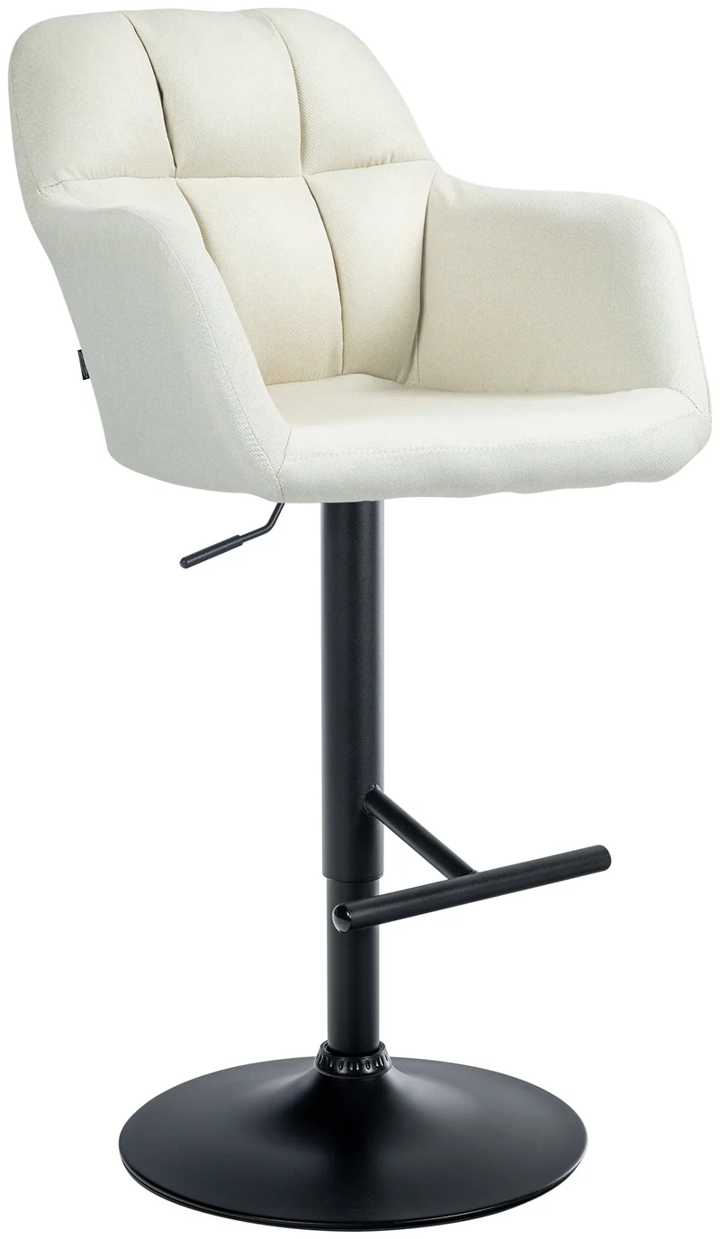 Tabouret de bar chaise haute x1 fonction rotation 360° en tissu crème avec coutures décoratives piètement métal noir 10_0005277