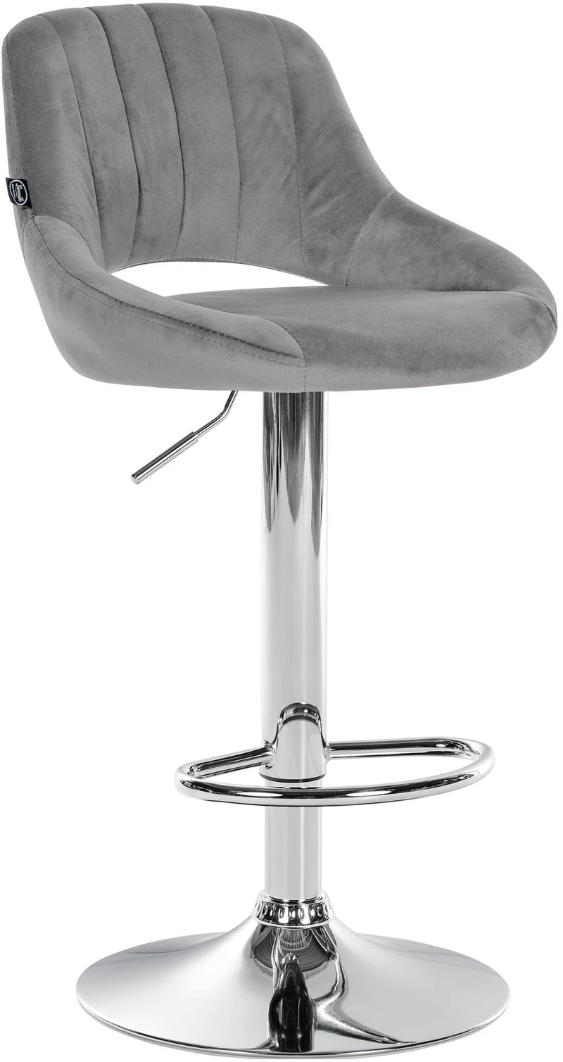 Tabouret de bar x1 avec repose-pieds pivotant et réglable en velours gris et métal TDB10817