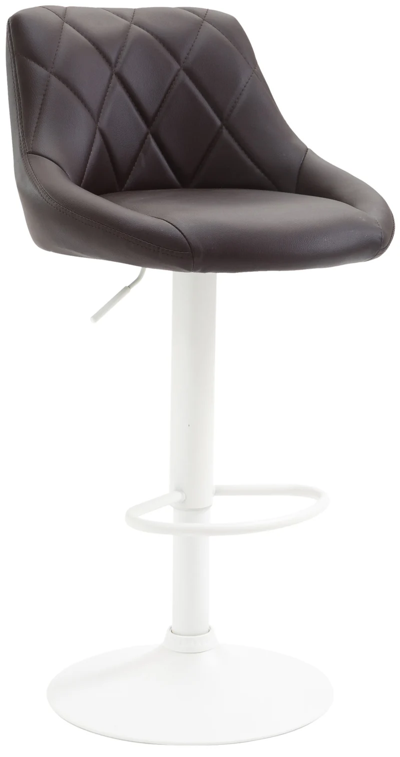 Tabouret de bar en synthétique marron pivotant avec repose-pieds métal blanc coutures décoratives TDB10590