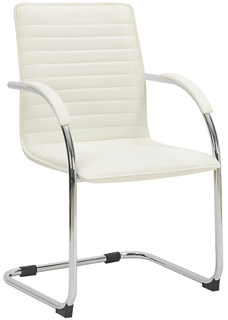 Chaise visiteur fauteuil de bureau avec accoudoirs assise en PVC blanc piètement luge métallique 10_0003419