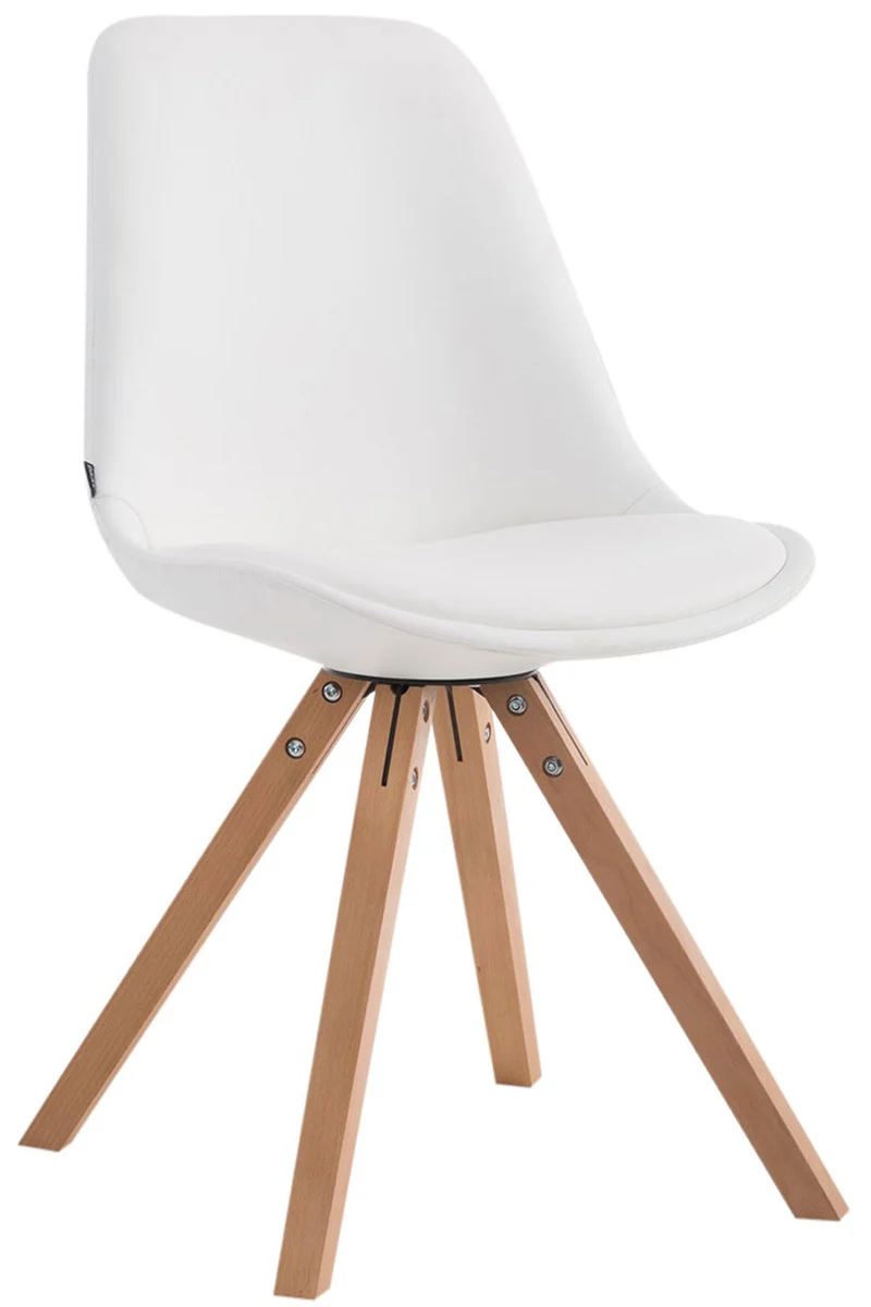 Chaise de cuisine salle à manger scandinave assise en PVC blanc 4 pieds en bois forme carré clair 10_0003410