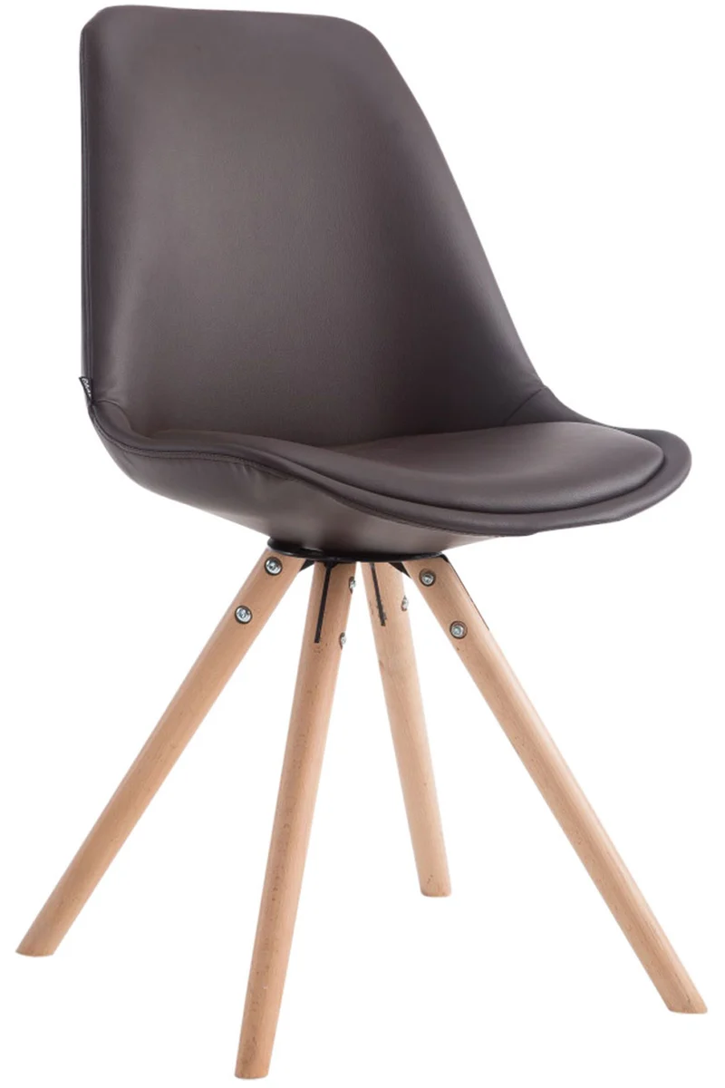 Chaise de cuisine salle à manger scandinave assise en PVC marron 4 pieds en bois forme rond clair 10_0003404