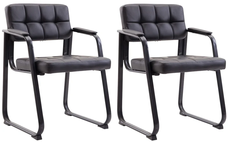 Lot de 2 chaises de bureau visiteur avec accoudoirs assise en PVC noir cadre métal noir 10_0003111