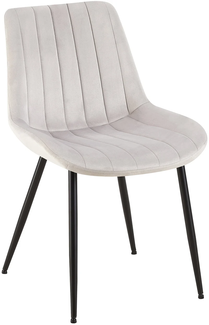Chaise de salle à manger x1 en velours gris clair avec coutures verticales piètement en métal noir 10_0002333