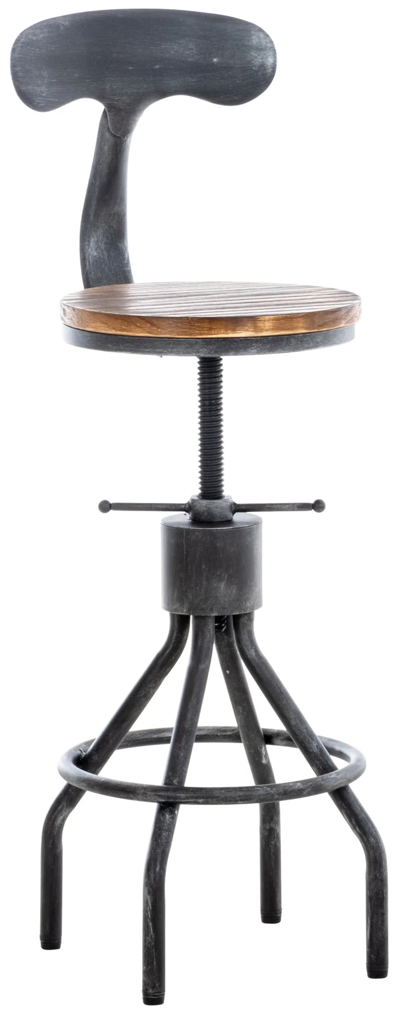 Tabouret de bar chaise haute de comptoir x1 avec dossier design industriel vintage métal gris et bois TDB10319