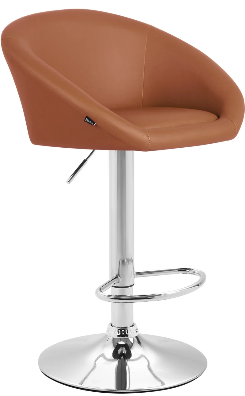 Tabouret de bar x1 réglable et pivotant dossier arrondi en PVC marron clair piètemet en métal chromé 10_0005208