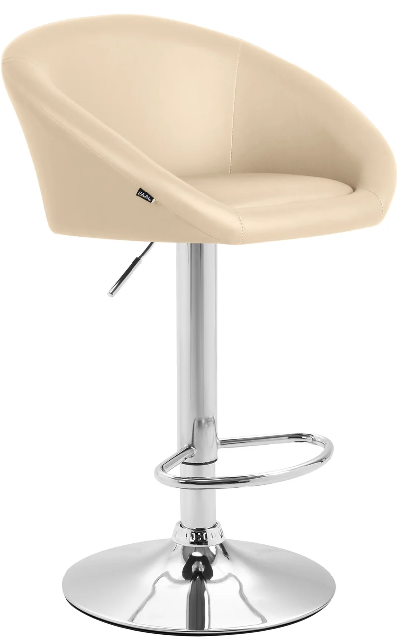 Tabouret de bar x1 réglable et pivotant dossier arrondi en PVC crème piètemet en métal chromé TDB10805