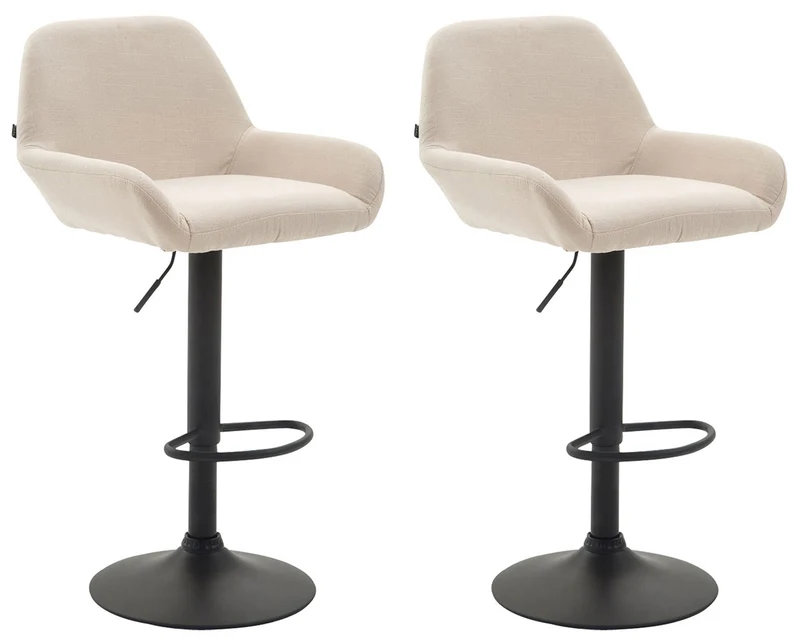 Lot de 2 tabourets de bar moderne et confortable en tissu crème pieds trompette en métal noir TDB10226