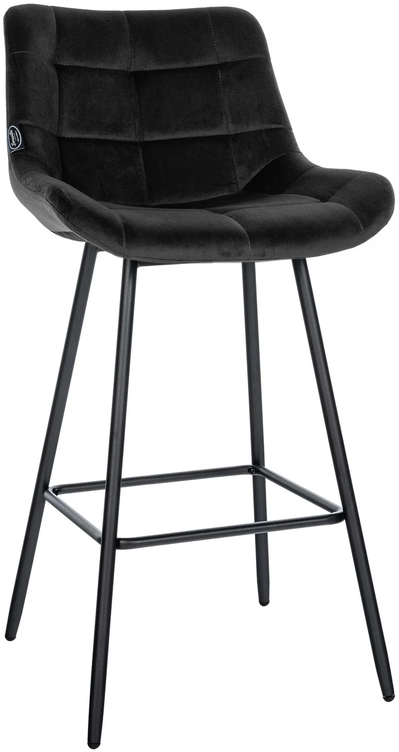 Tabouret de bar x1 avec repose-pieds revêtement en velours noir piètement à quatre pieds en métal noir 10_0005466