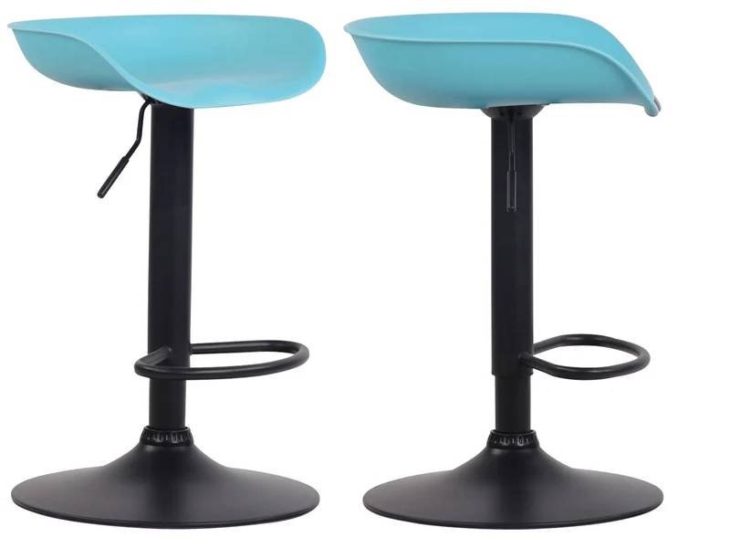 Lot de 2 tabourets de bar assise réglable en hauteur et pivotant en plastique bleu pieds tulipe en métal noir mat avec repose-pieds TDB10251