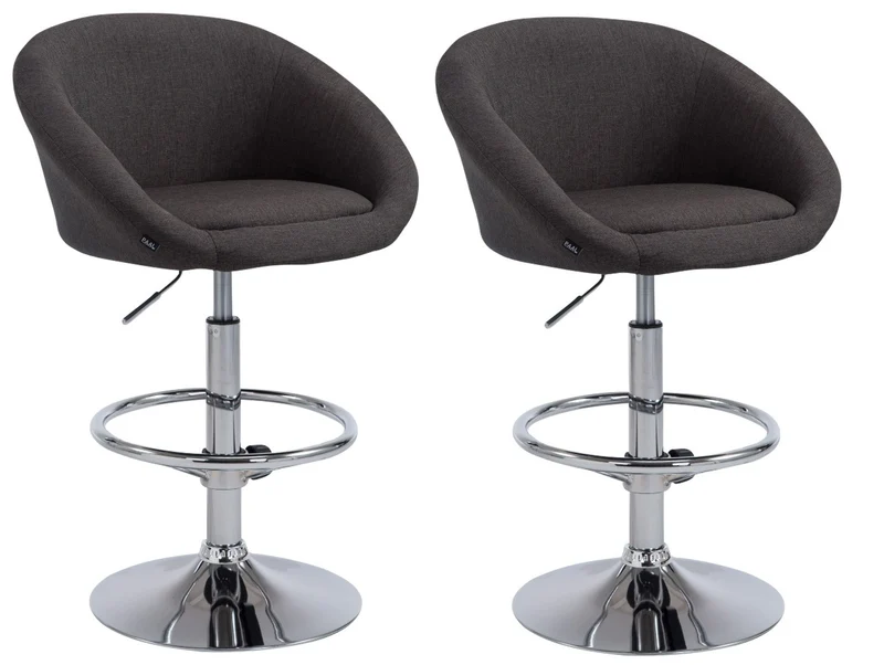 Lot de 2 tabourets de bar hauteur réglable avec repose-pieds en tissu gris foncé TDB10055