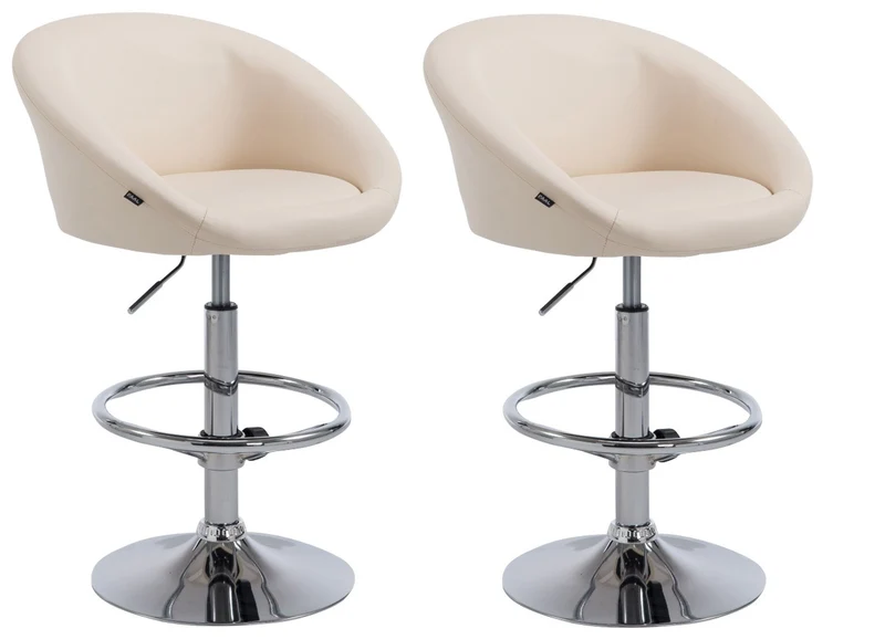 Lot de 2 tabourets de bar hauteur réglable avec repose-pieds en synthétique crème TDB10064