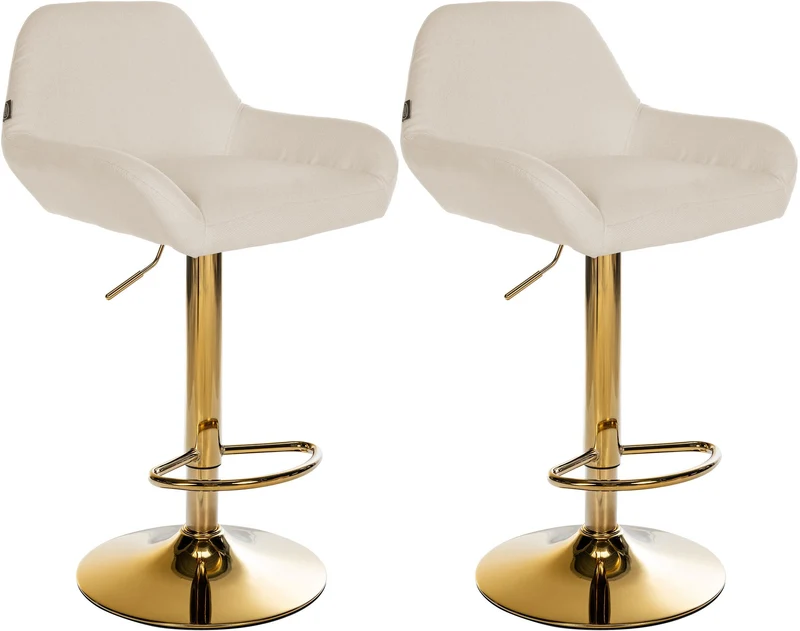 Lot de 2 tabourets de bar repose-pieds en forme d'arc en métal doré assise en tissu crème TDB10792