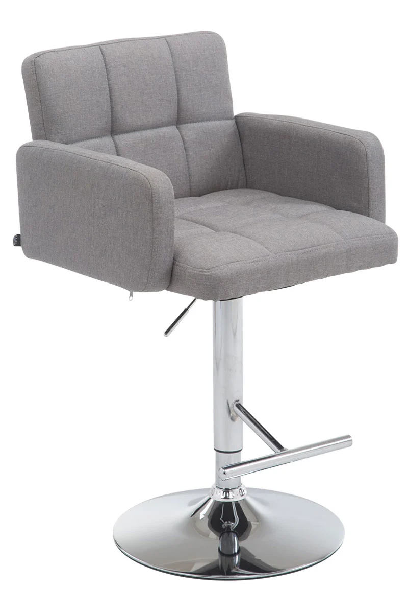 Tabouret de bar x1 avec accoudoirs et dossier confortable en tissu gris pieds métal chromé TDB10785