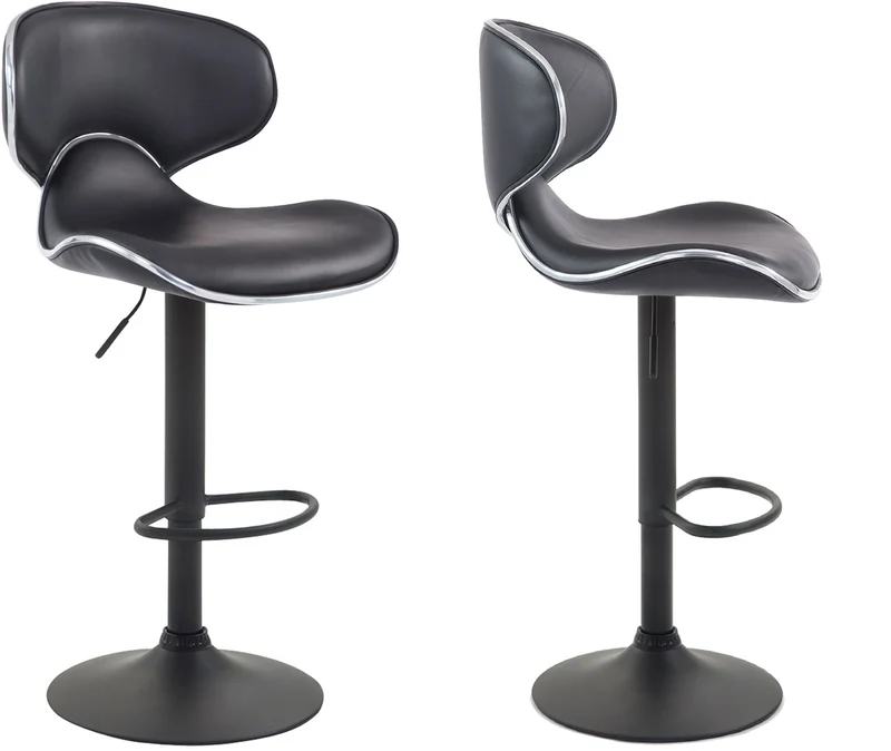 Lot de 2 tabourets de bar design contemporain pieds en métal noir assise en synthétique noir 10_0000345